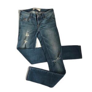 Hollister Skinny Stretch Women's Blue Denim Jeans Logo Size 0 W24 L31 EEUC!